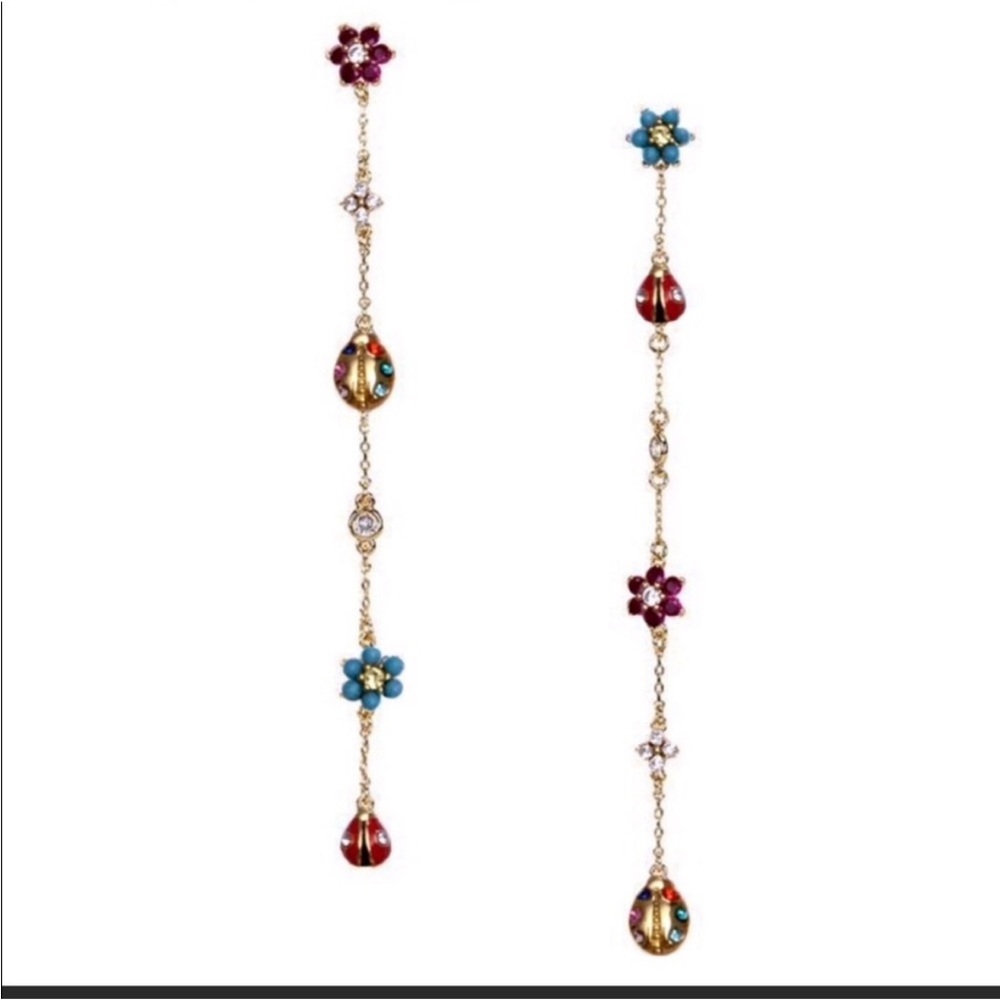 Kate spade elegant colorful flowers and ladybug long earrings